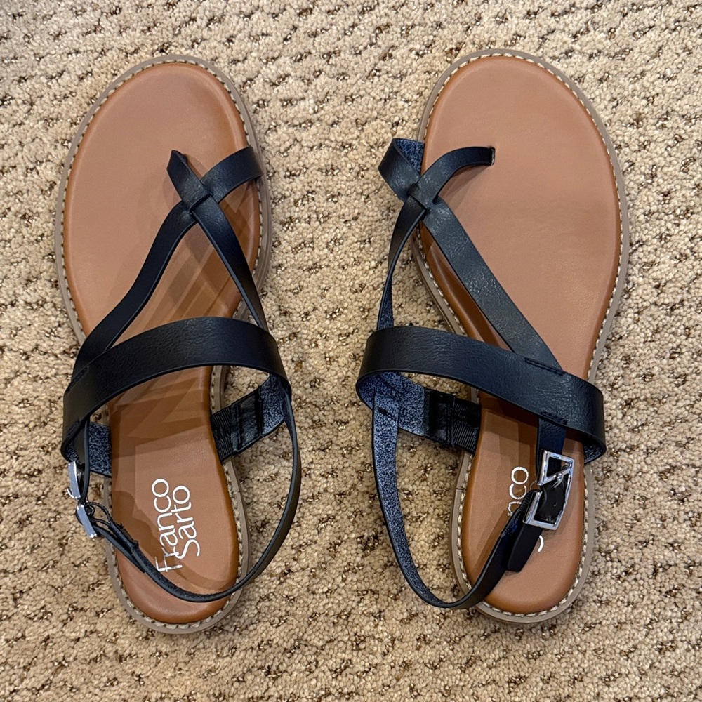 Franco Sarto Navy and Tan Strappy Sandals